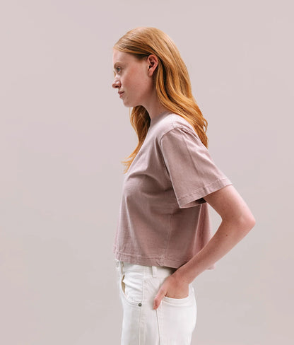 Womens Relaxed Crop Tee - Pigment Dye Jersey - Soft Mauve