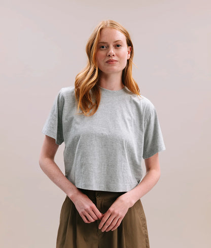 Womens Relaxed Crop Tee - Pigment Dye Jersey - Heather Grey