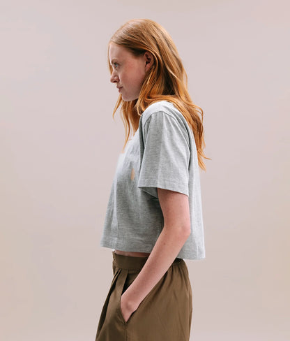 Womens Relaxed Crop Tee - Pigment Dye Jersey - Heather Grey