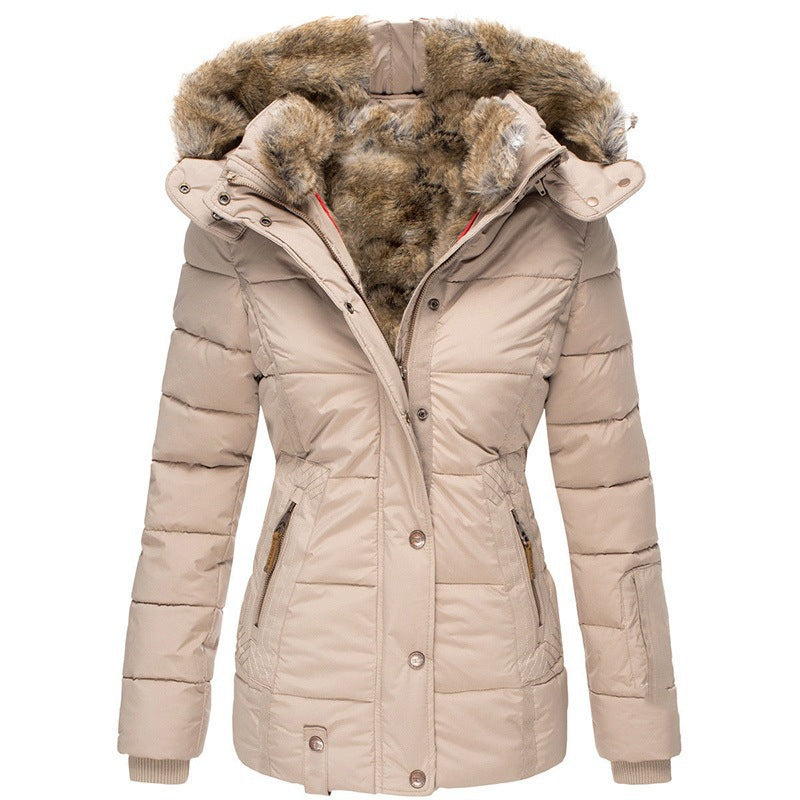 Zipper long sleeved slim fit cotton jacket hooded coat