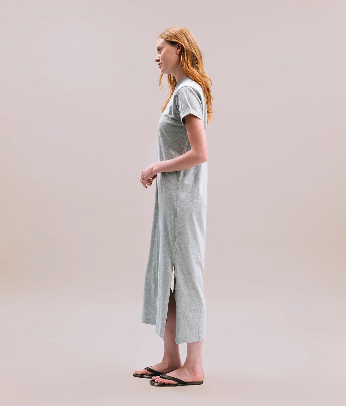 Womens Relaxed Tee Maxi Dress - Pigment Dye Jersey - Heather Grey