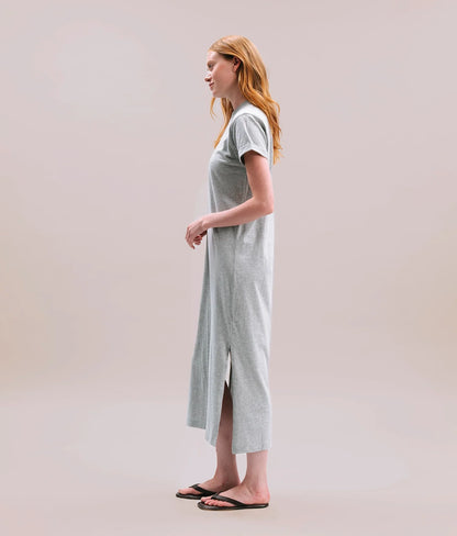 Womens Relaxed Tee Maxi Dress - Pigment Dye Jersey - Heather Grey