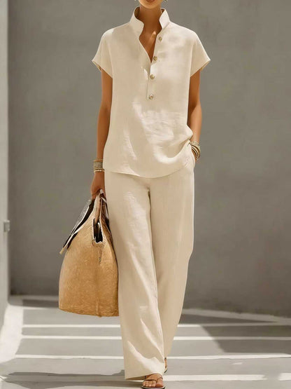 Cardigan & Short Sleeve Top + Pants Three-Piece Set – Solid Color Casual Lounge