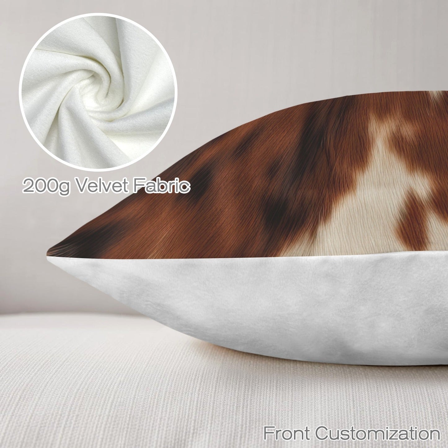 Brown Cow Hide Print Velvety Soft Throw Pillow Case Made in America
