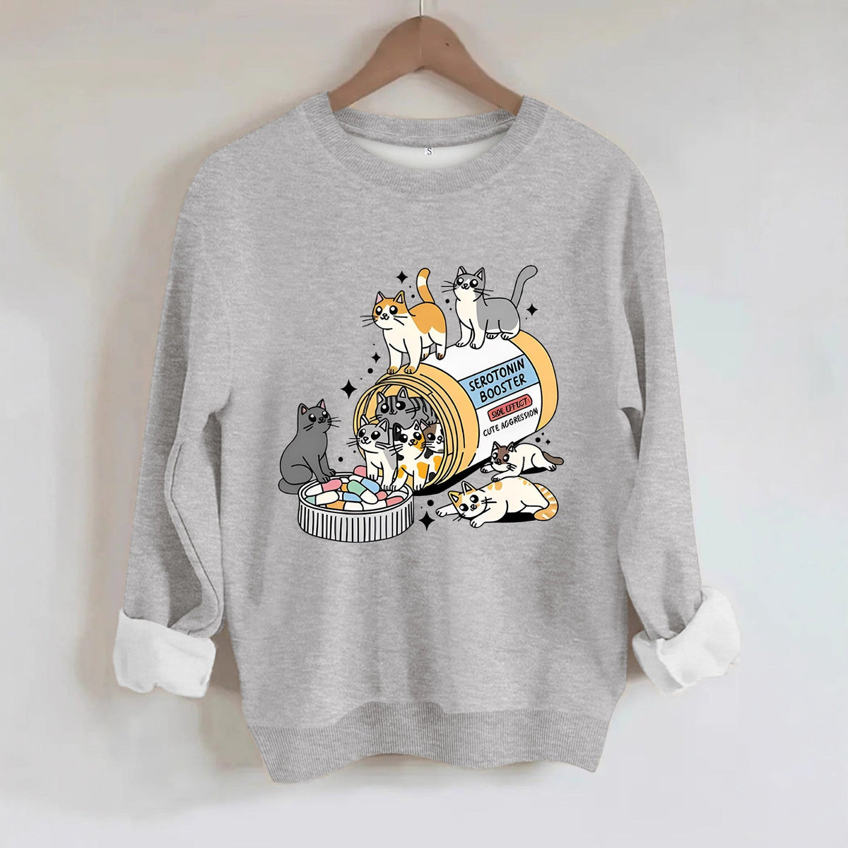 Cartoon cat lover printed round neck long sleeved sweatshirt