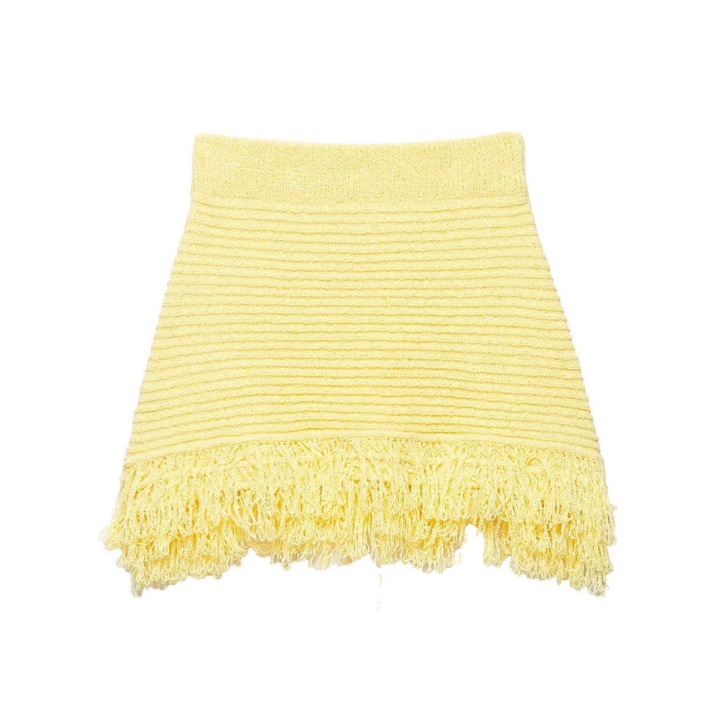 Tassel embellished plaid knitted jacket+half skirt set