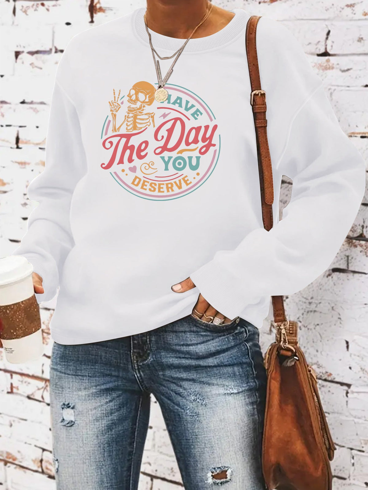 The Day Pattern Printed Round Neck Hoodie