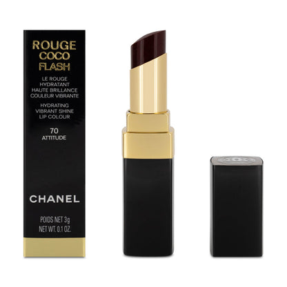Chanel Red Lipstick 70 Attitude Rouge Coco Hydrating Vibrant Shine