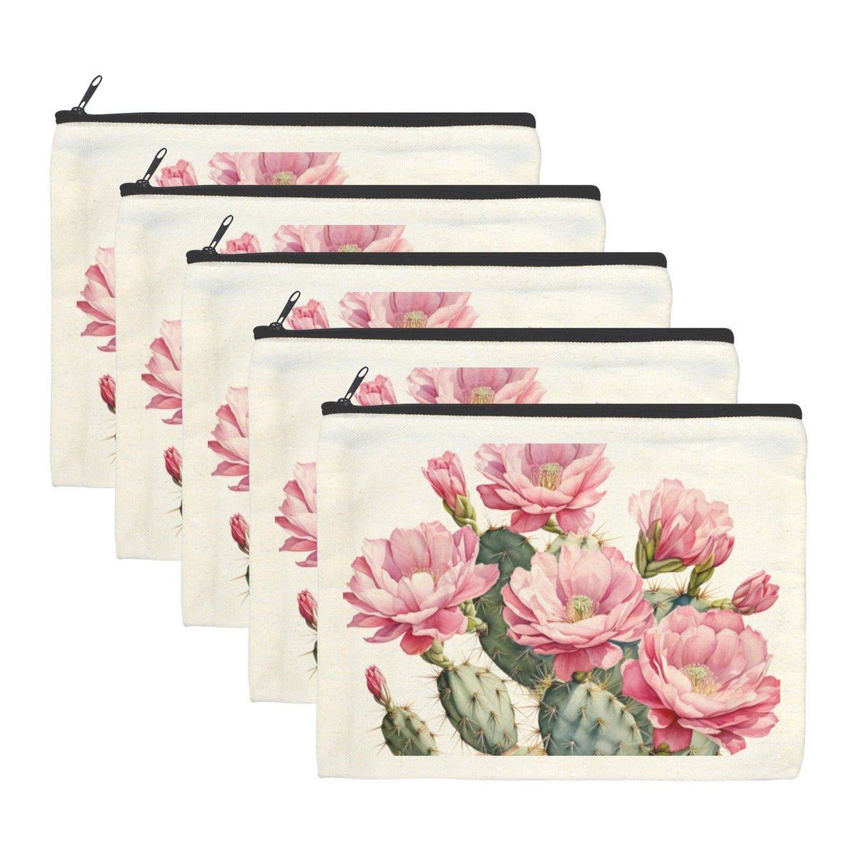 Cactus Flower Cosmetic Bag Pack of 5 Made in America