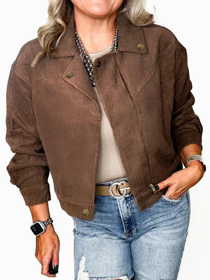Corduroy Cropped Bomber Jacket