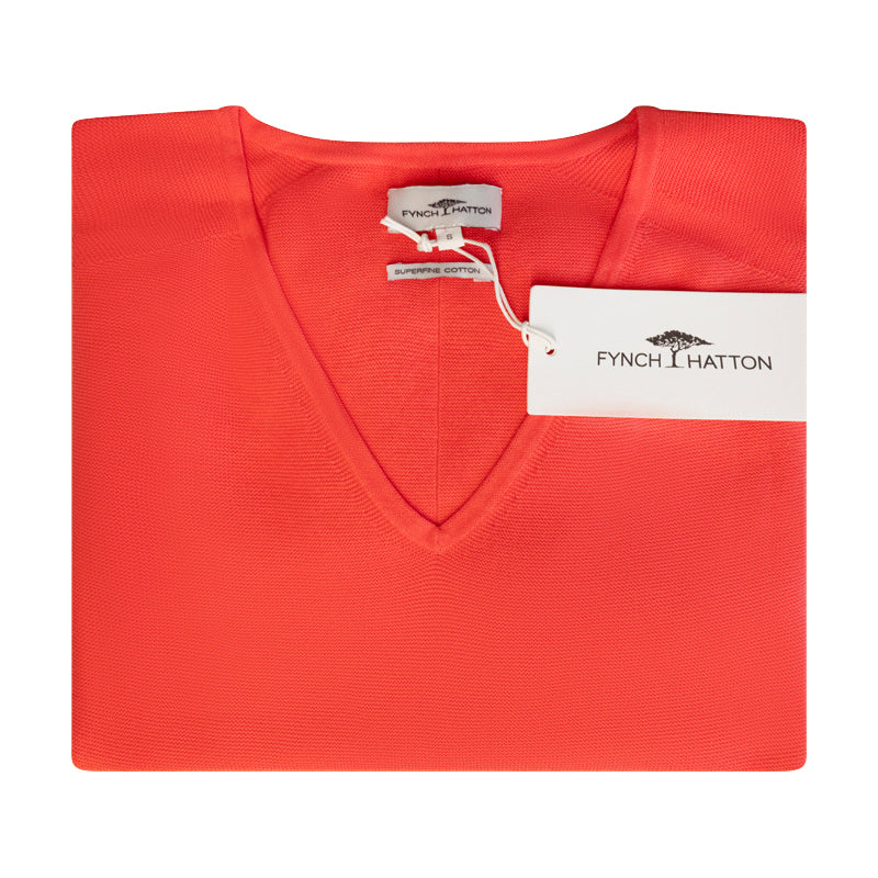 Fynch Hatton Knitted Women's V-Neck Jumper Coral Red