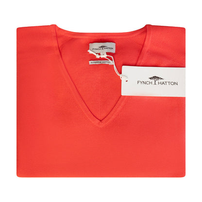 Fynch Hatton Knitted Women's V-Neck Jumper Coral Red