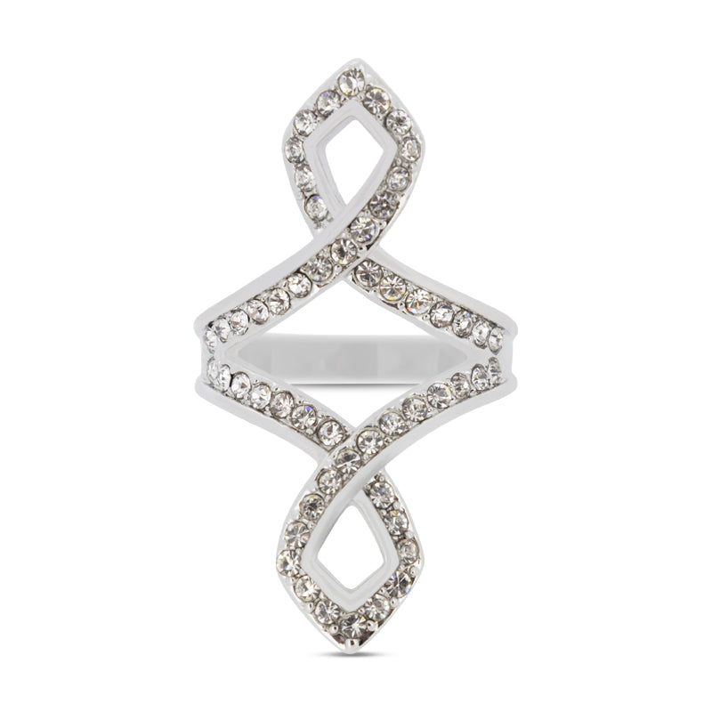 Covet Rhodium Plated Open Pave Crystal Ring - Size K