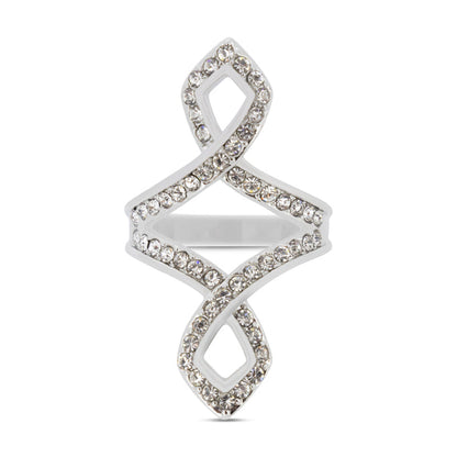 Covet Rhodium Plated Open Pave Crystal Ring - Size K