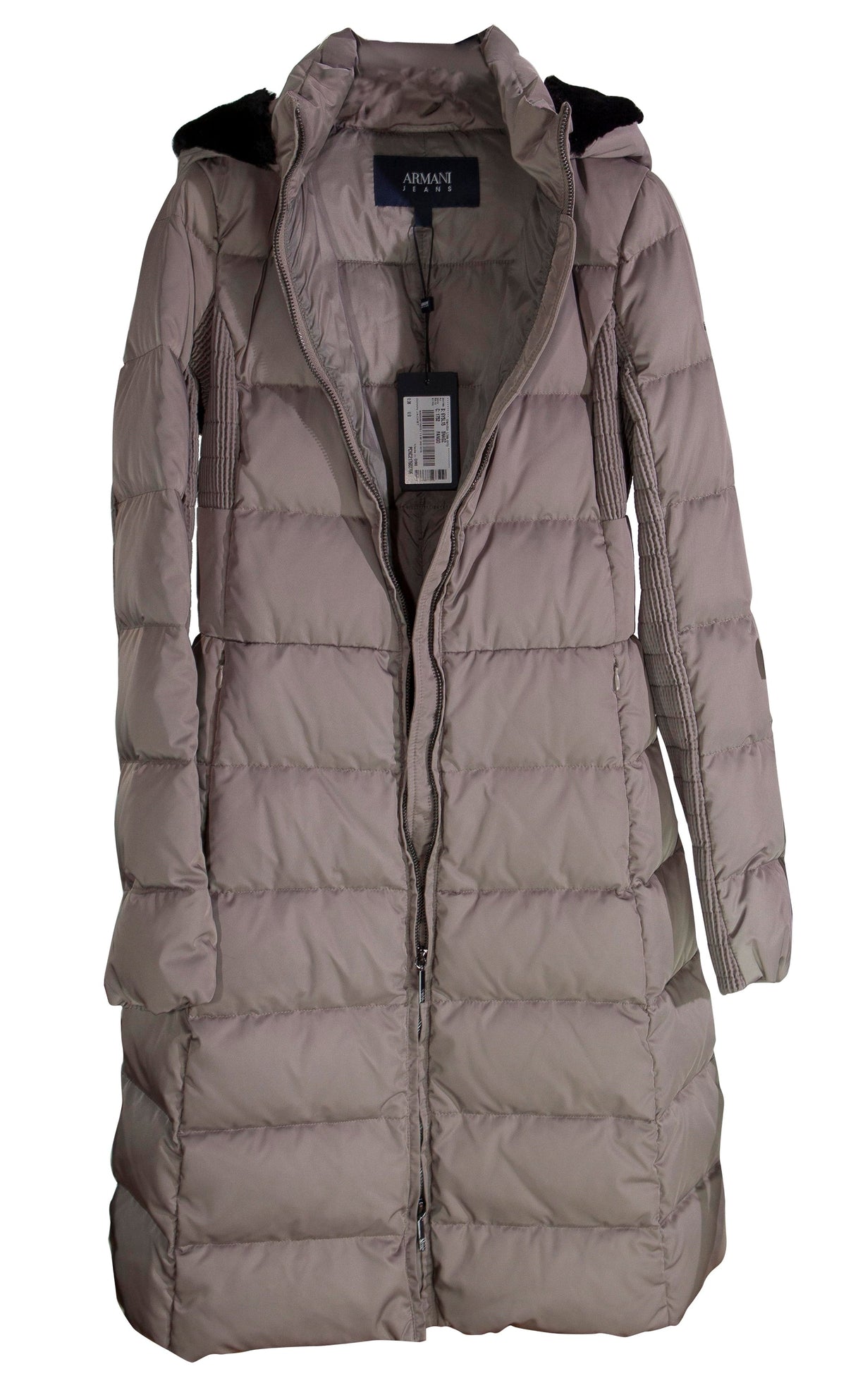 Armani Ladies Coat Beige Hooded Long Down - Size 4 5NAGZ