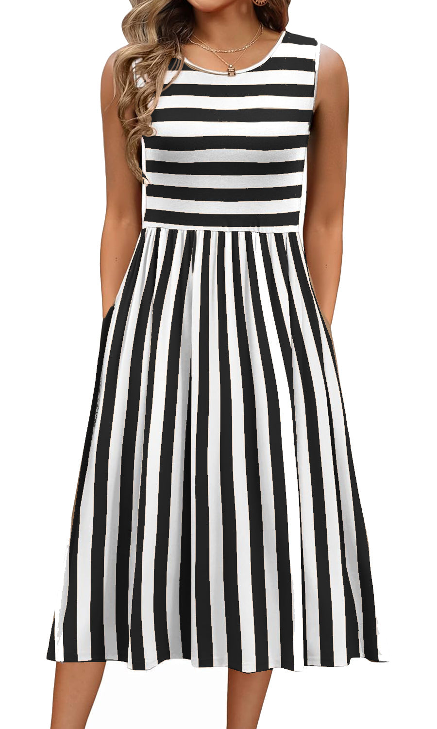 ✨Women's Summer Striped Tank Midi Dress with Pockets
