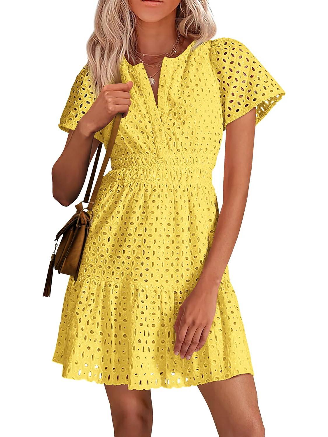 Women's V Neck A Line Hollow Out Lace Dress