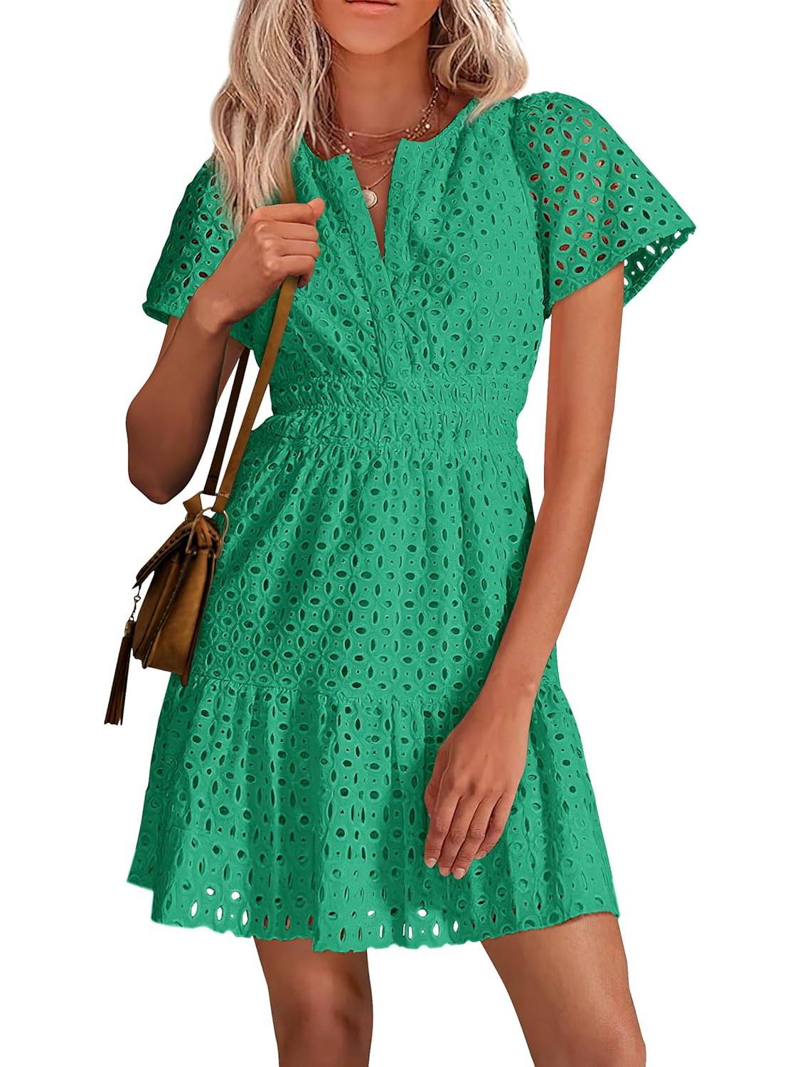 Women's V Neck A Line Hollow Out Lace Dress