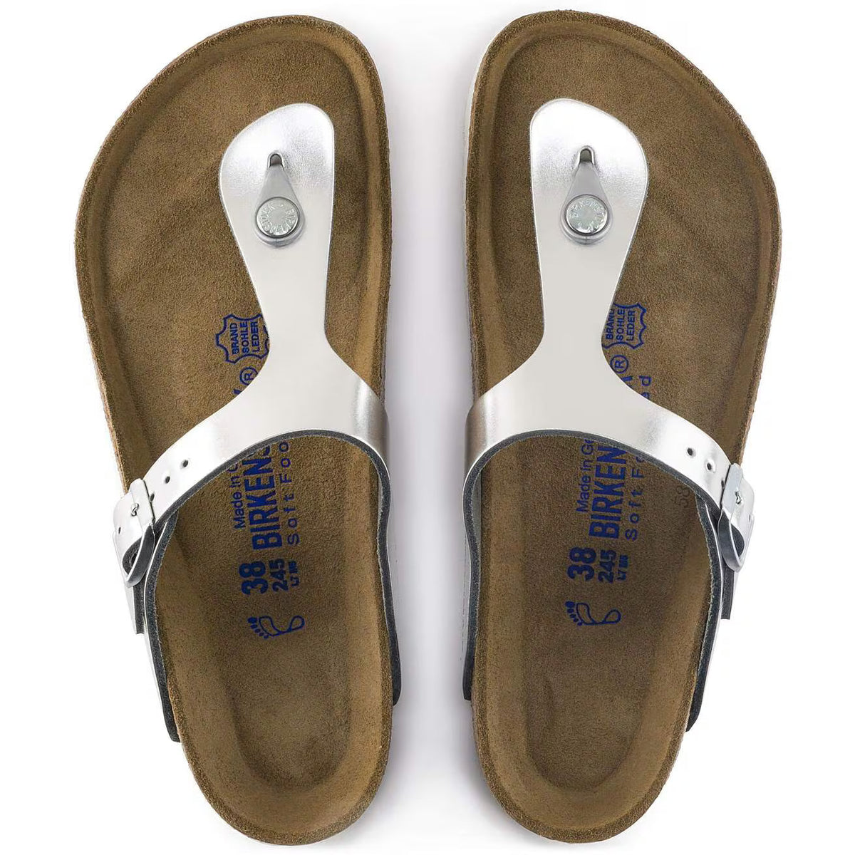 Birkenstock Unisex Gizeh Pap Natural Leather Metallic Silver