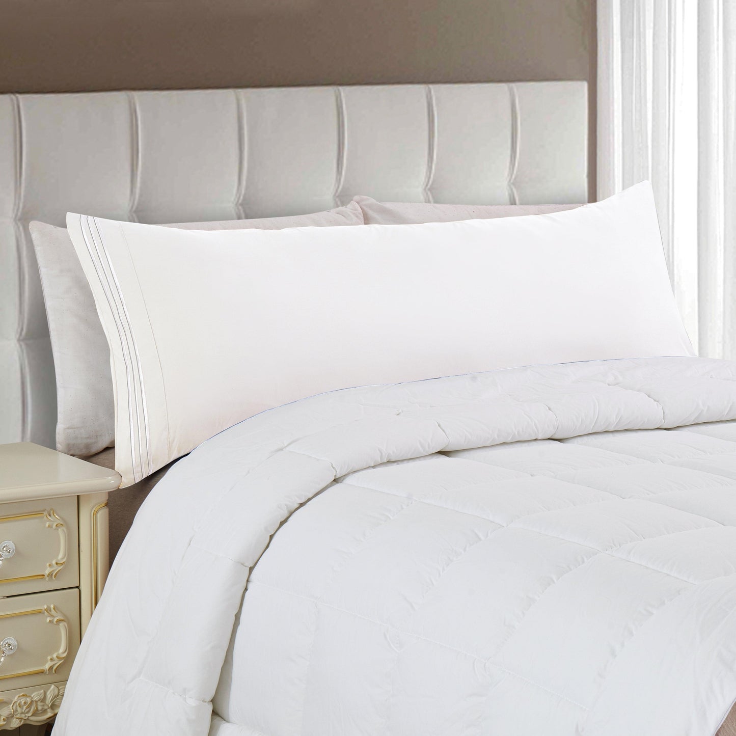 Elegant Comfort Body Pillowcase - 1 Piece - 3 Line Embroidery