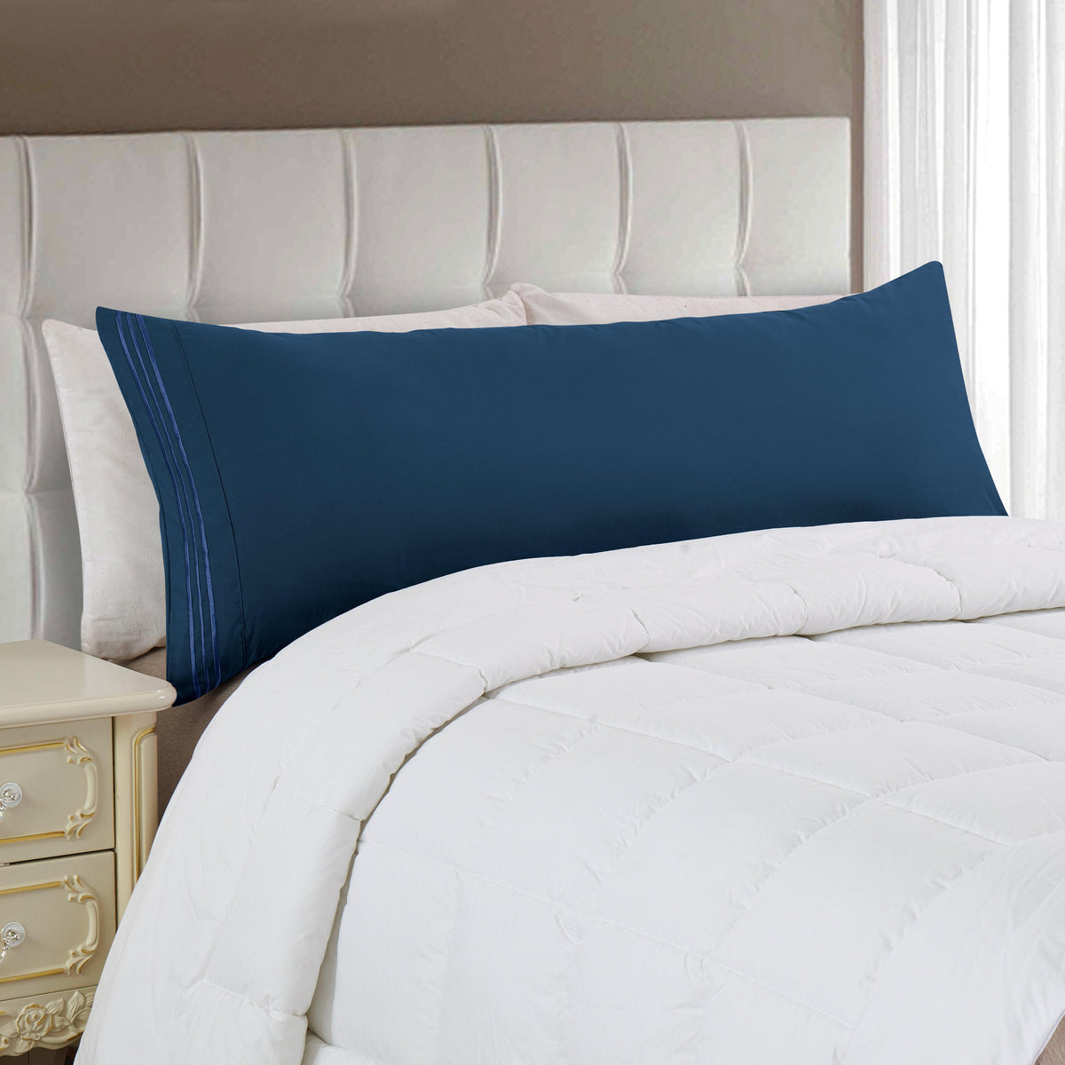 Elegant Comfort Body Pillowcase - 1 Piece - 3 Line Embroidery