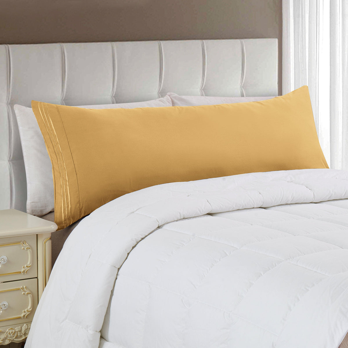 Elegant Comfort Body Pillowcase - 1 Piece - 3 Line Embroidery