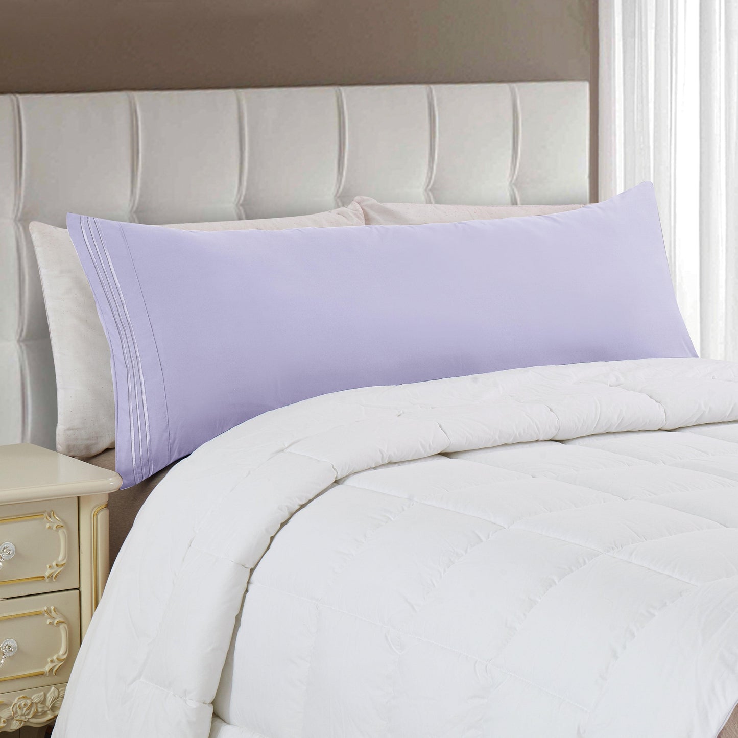 Elegant Comfort Body Pillowcase - 1 Piece - 3 Line Embroidery