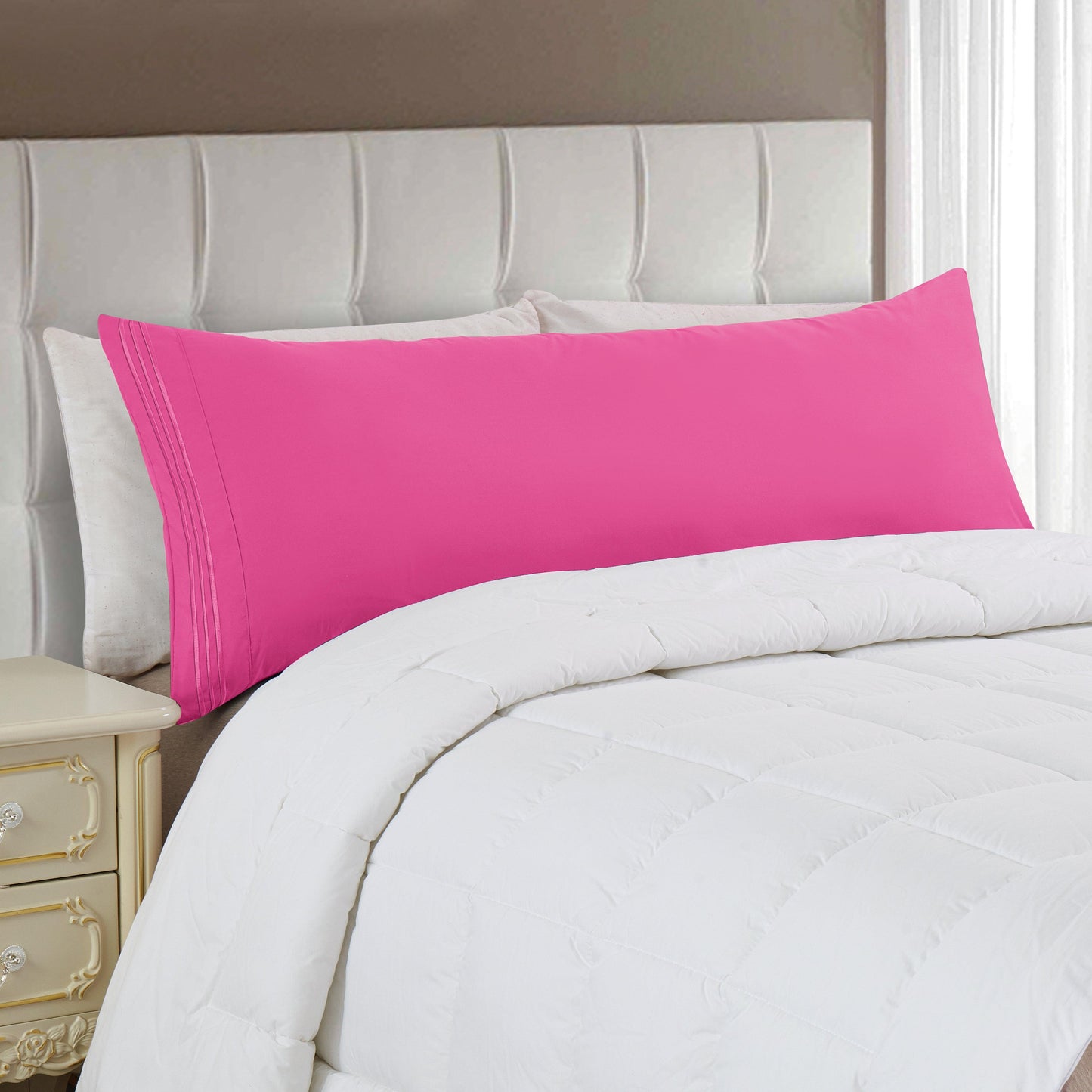 Elegant Comfort Body Pillowcase - 1 Piece - 3 Line Embroidery