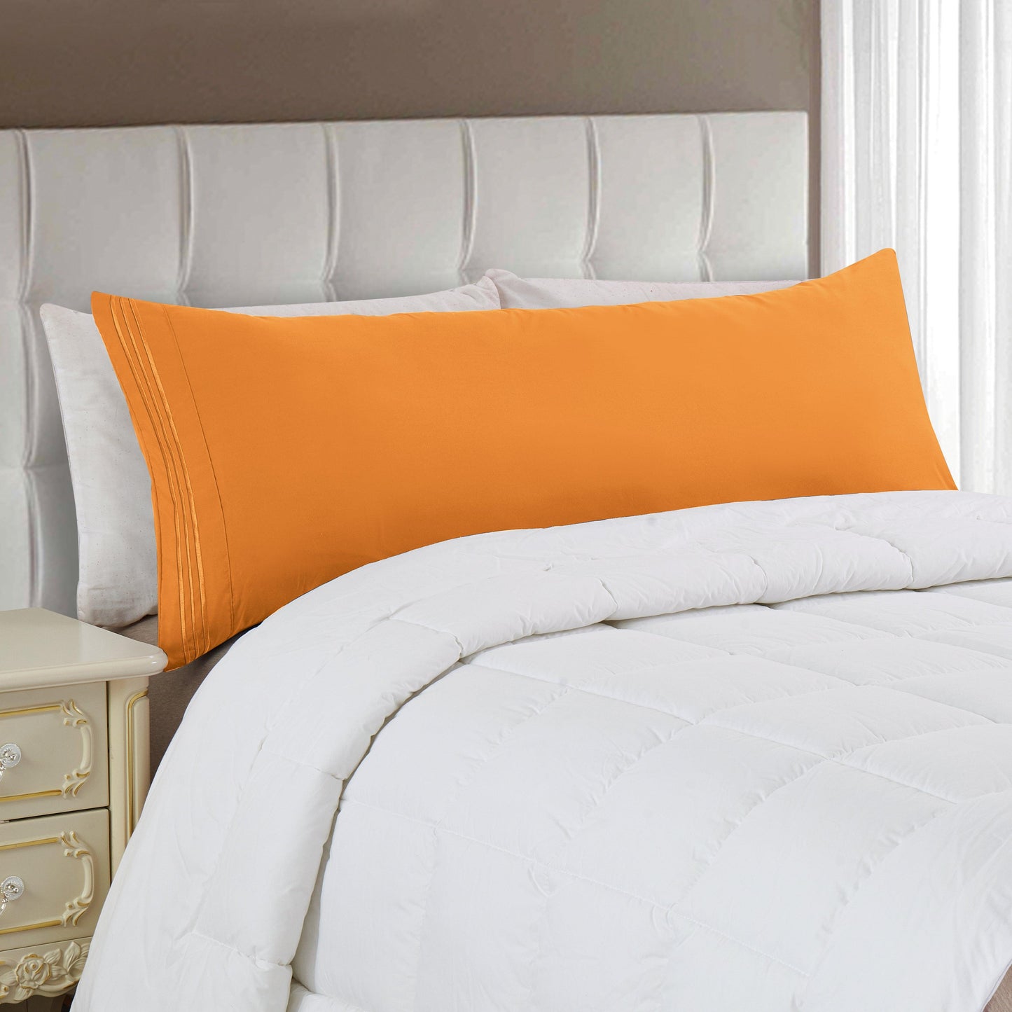 Elegant Comfort Body Pillowcase - 1 Piece - 3 Line Embroidery