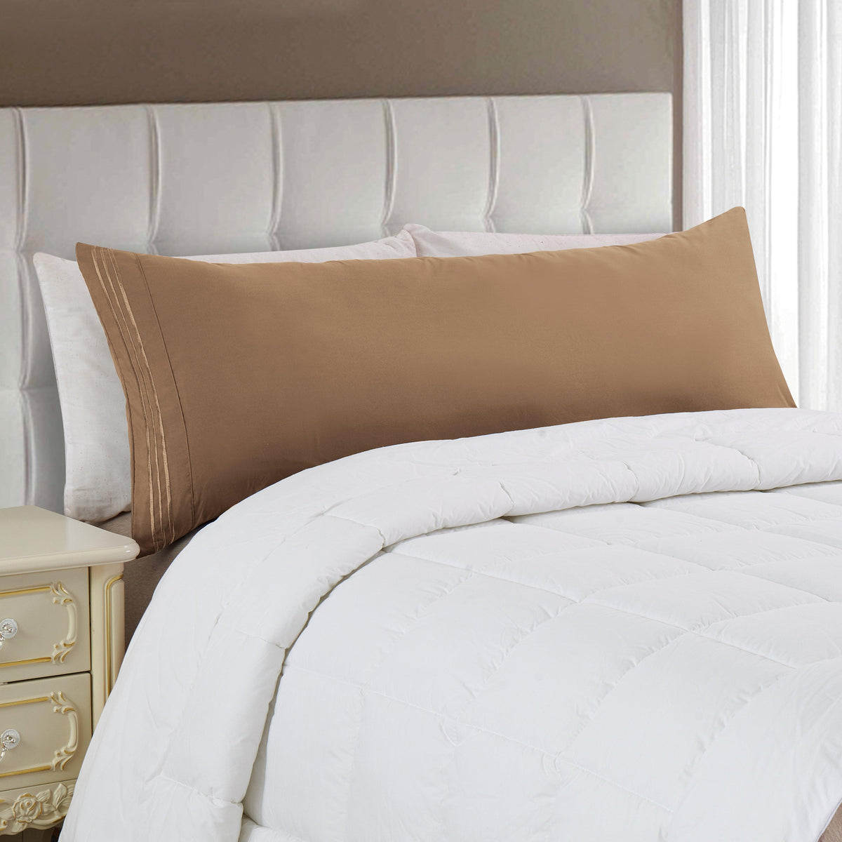 Elegant Comfort Body Pillowcase - 1 Piece - 3 Line Embroidery