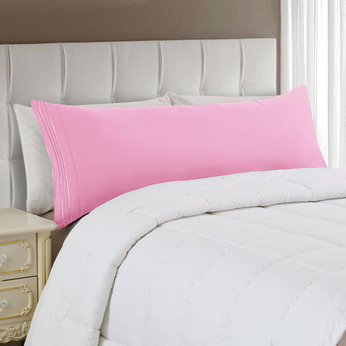 Elegant Comfort Body Pillowcase - 1 Piece - 3 Line Embroidery