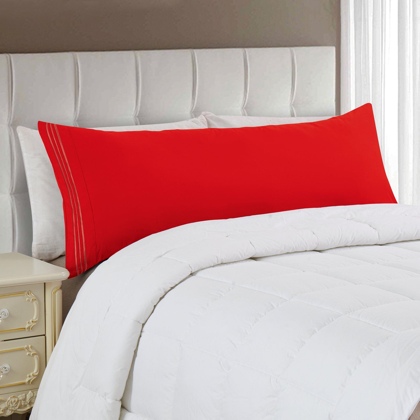 Elegant Comfort Body Pillowcase - 1 Piece - 3 Line Embroidery