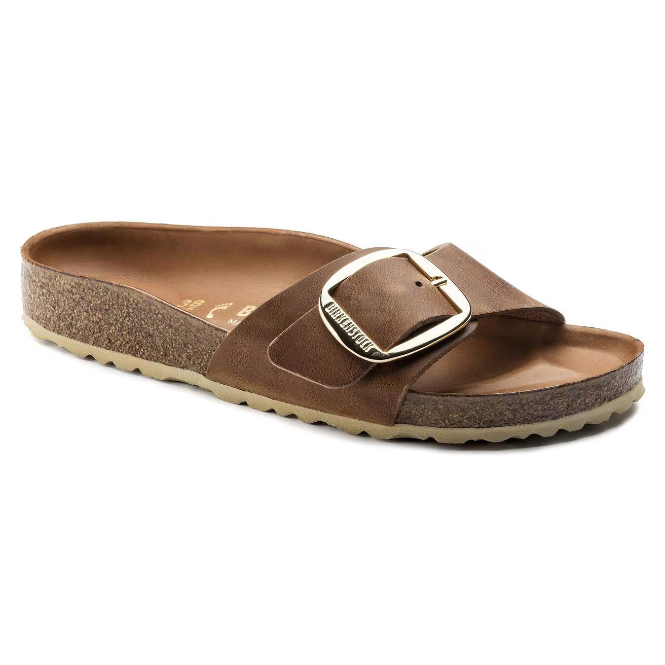 Birkenstock Unisex Madrid Big Buckle Shearling Natural Leather Oiled Cognac