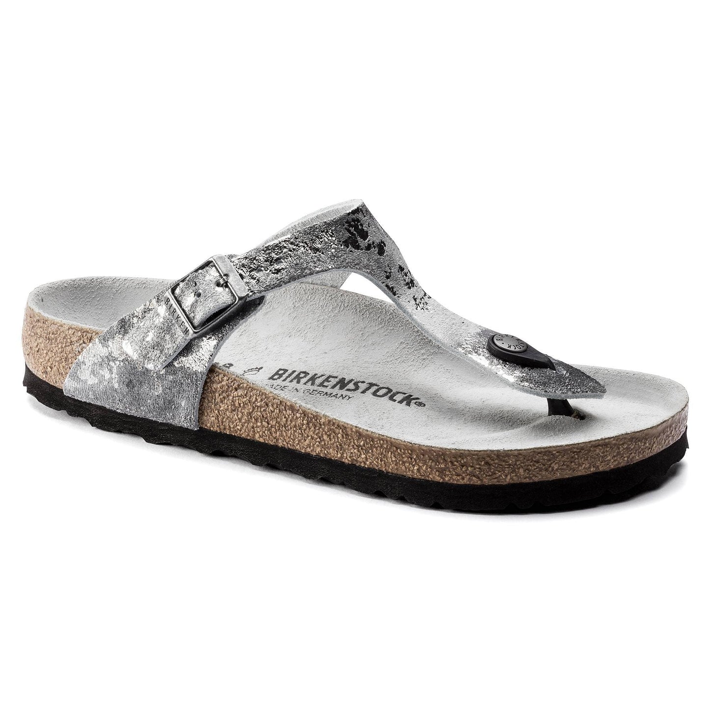 Birkenstock Gizeh Suede Leather Vintage Metallic Grey Silver Sandals