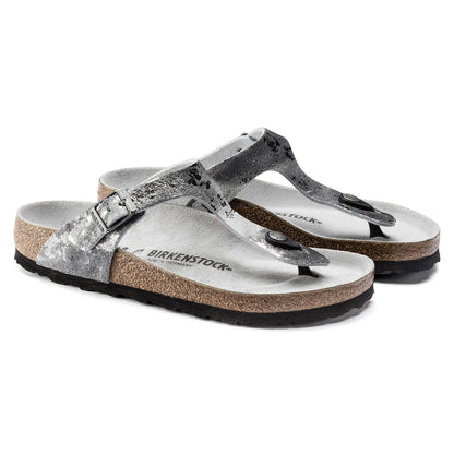 Birkenstock Gizeh Suede Leather Vintage Metallic Grey Silver Sandals