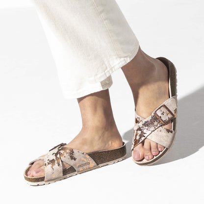 Birkenstock Women's Siena Big Buckle Suede Leather Vintage Metallic Rose Copper Sandals