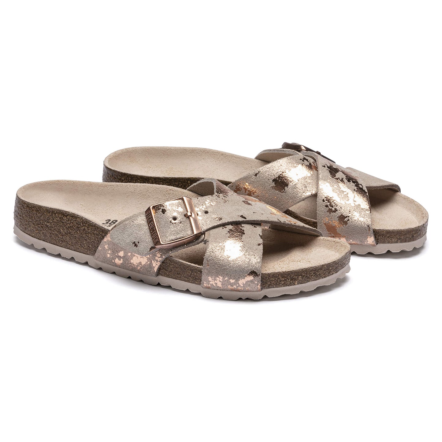 Birkenstock Women's Siena Big Buckle Suede Leather Vintage Metallic Rose Copper Sandals