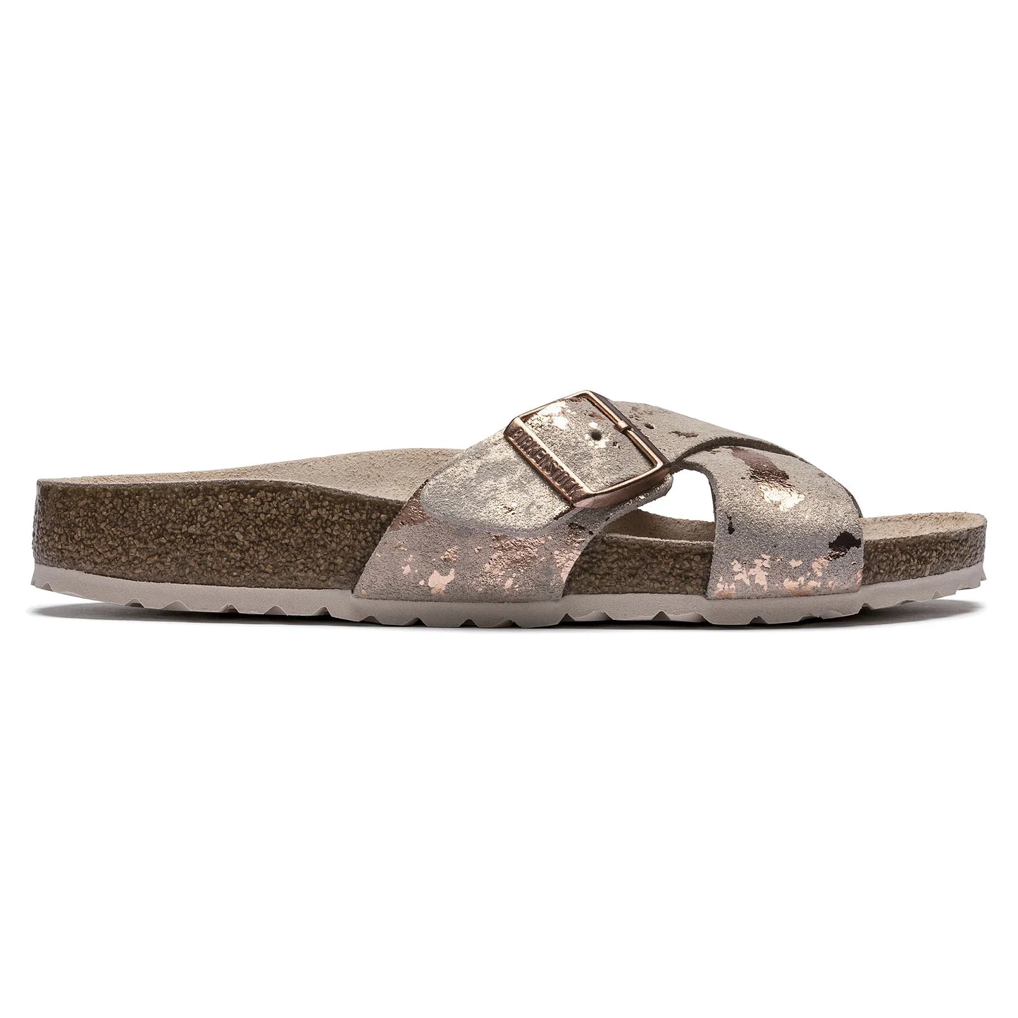 Birkenstock Women's Siena Big Buckle Suede Leather Vintage Metallic Rose Copper Sandals