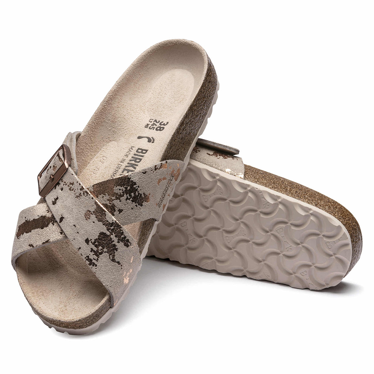 Birkenstock Women's Siena Big Buckle Suede Leather Vintage Metallic Rose Copper Sandals
