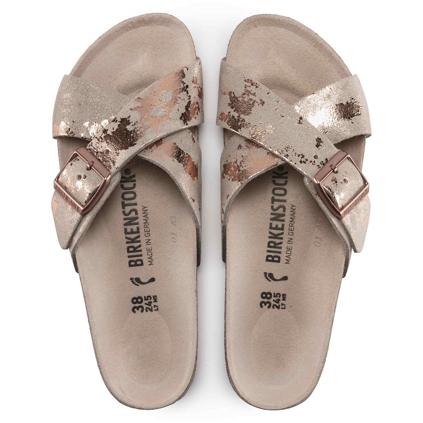 Birkenstock Women's Siena Big Buckle Suede Leather Vintage Metallic Rose Copper Sandals