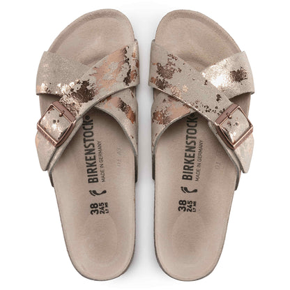 Birkenstock Women's Siena Big Buckle Suede Leather Vintage Metallic Rose Copper Sandals