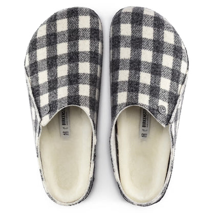 Birkenstock Zermatt Shearling Wool Felt Plaid White