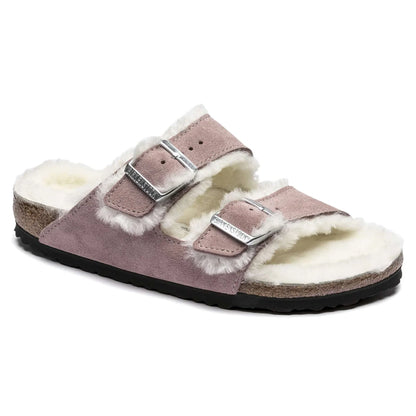 Birkenstock Arizona Shearling Suede Leather Soft Mauve Sandals