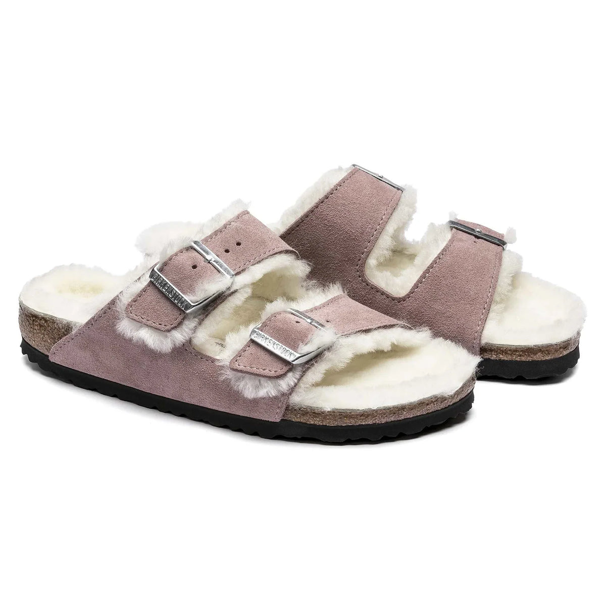 Birkenstock Arizona Shearling Suede Leather Soft Mauve Sandals