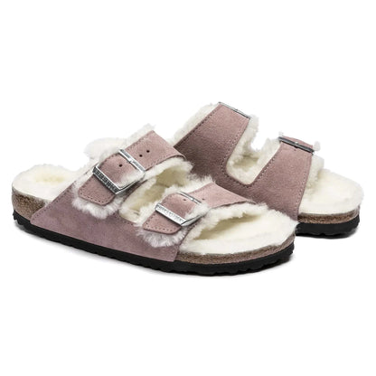 Birkenstock Arizona Shearling Suede Leather Soft Mauve Sandals
