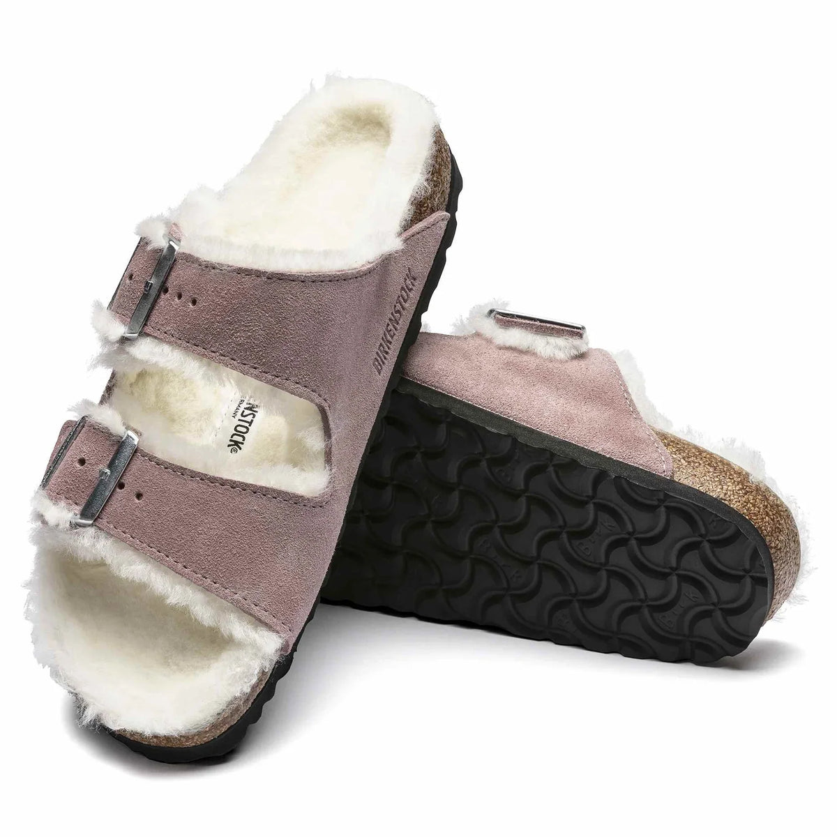 Birkenstock Arizona Shearling Suede Leather Soft Mauve Sandals