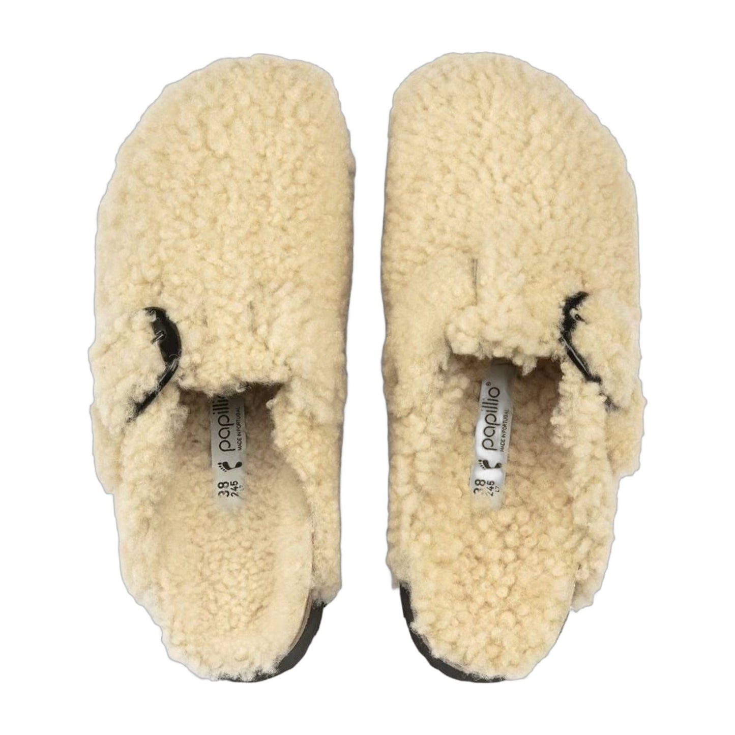 Birkenstock Boston Big Buckle Flex Platform Shearling Teddy Eggshell