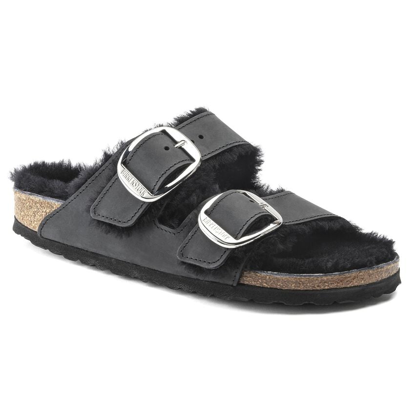 Birkenstock Unisex Arizona Big Buckle Shearling Oiled Leather Black