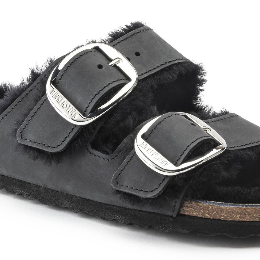 Birkenstock Unisex Arizona Big Buckle Shearling Oiled Leather Black