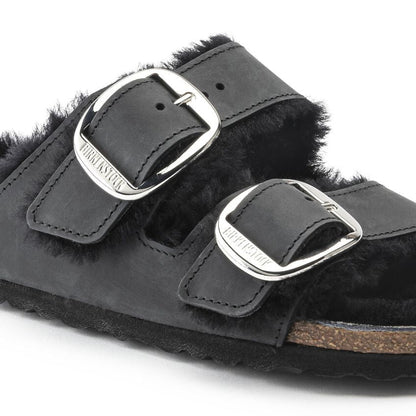 Birkenstock Unisex Arizona Big Buckle Shearling Oiled Leather Black